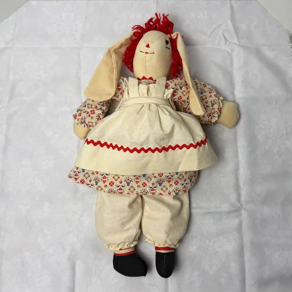 Handmade Raggedy Ann Bunny Rag Doll Calico American Folk‎ Art 21